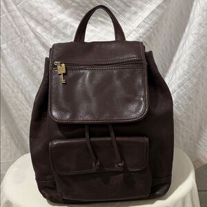 Vintage Fossil 75082 Dark Brown Pebble Leather Drawstring Backpack